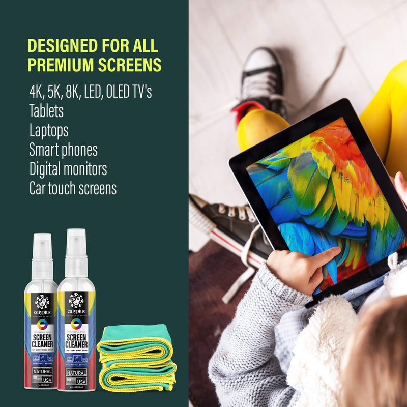  [AUSTRALIA] - Calyptus Screen Cleaner Mobile Kit | 8 Ounces + 2 Screen Cloths | Plant Based and USA Made | Unscented and Alcohol Free | Computer, Laptop, Monitor, MacBook, Tablet, and Phone Cleaning