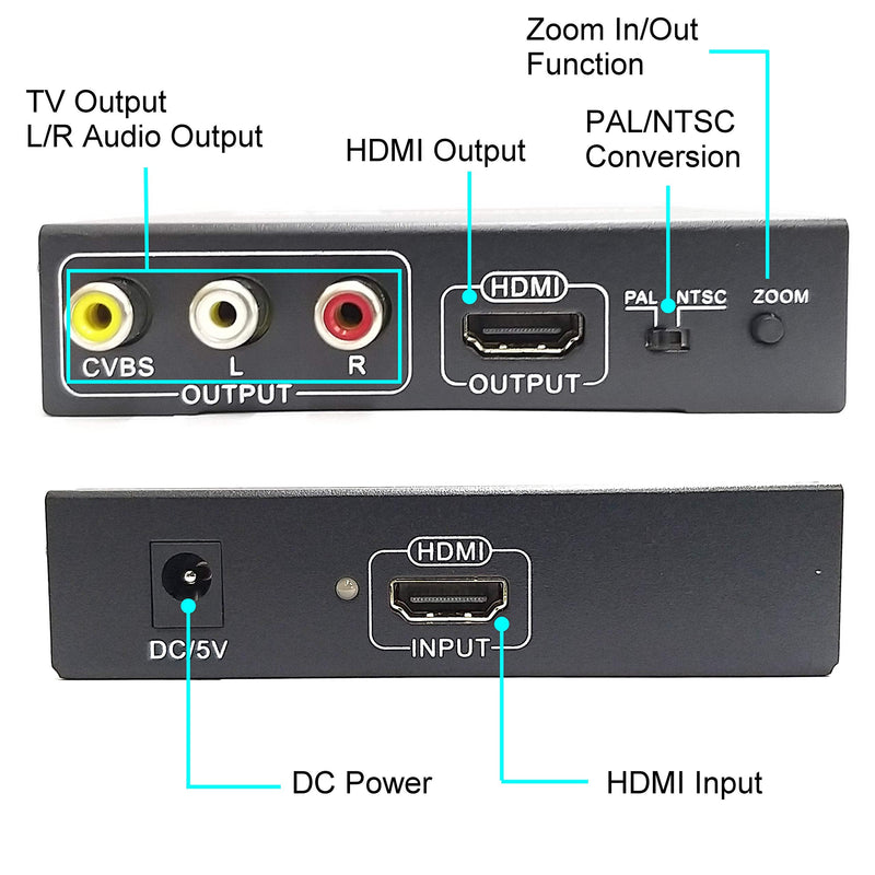  [AUSTRALIA] - YOTOCAP HDMI to RCA and HDMI + 3RCA CVBS AV Converter HDMI to Composite Converter Zoom in/Out Function Composite Video Audio Adapter Splitter Support 1080P PAL NTSC for HD TV Camera HDMI to HDMI+CVBS