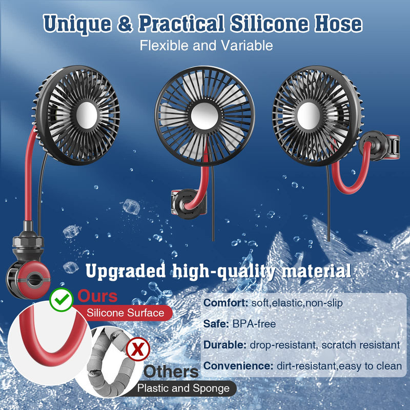  [AUSTRALIA] - Trustnice Car Fan, USB Portable Fan for Car Backseat Fan, 360 Degree Rotatable 3 Speeds Strong Wind 5V Quiet Ventilation Fan with Adjustable Clip Electric Car Seat Fan for Vehicles RV SUV Truck Black+Red