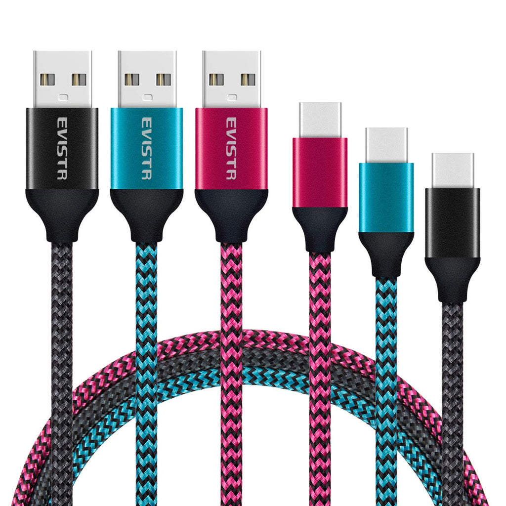  [AUSTRALIA] - EVISTR USB Type C Cable 3PACK 10FT Charging Cable for Smartphones, Nylon Braid USB C Charger Sync Data Cord Compatible with Samsung Galaxy S9 S8 Note 8,LG V30, Nintendo Switch and More