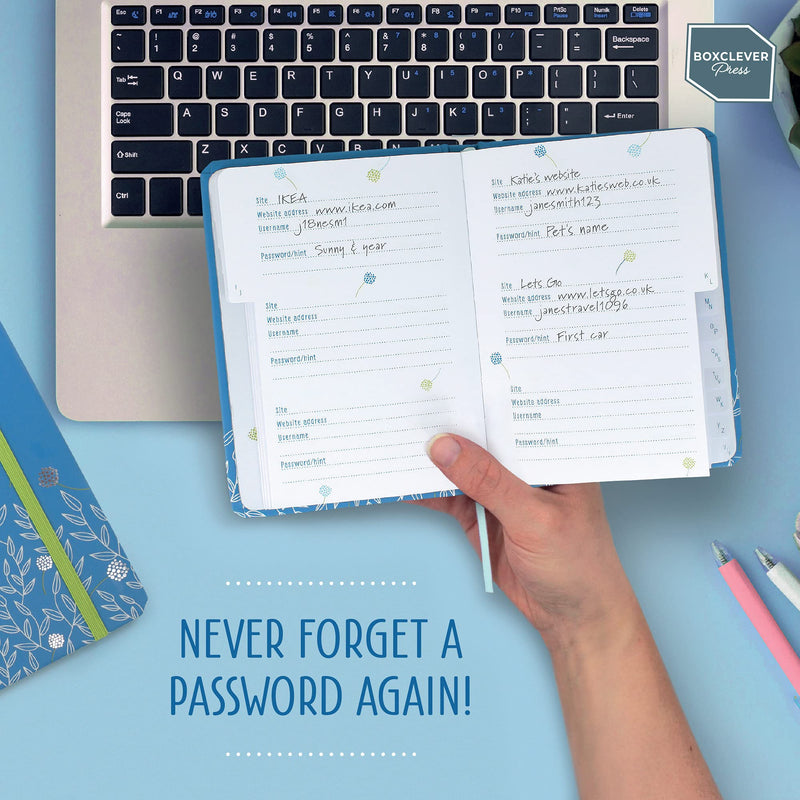  [AUSTRALIA] - Boxclever Press Password Book with Alphabetical Tabs. Never Forget a Password Again! Password Keeper for all your Internet Details. Untitled Password Notebook for Home or Office - 6 x 4.5'' (Blue) Blue