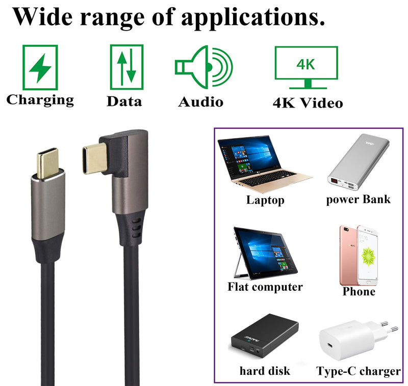 AOTOKK 90 Degree Type C USB 3.1 Adapter Cable 5 Gbps&2A Right & Left Angled 3.1 USB Type C Male Cable Full Function Supports Charging,Data,Audio,Video Cable for Laptop&Tablet&Mobile Phone(1.5M/5 Ft) 1.5M-1Pack - LeoForward Australia