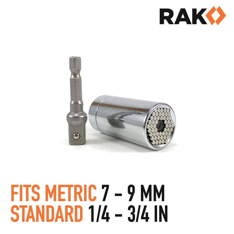  [AUSTRALIA] - RAK Universal Socket Grip (7-19mm) Multi-Function Ratchet Wrench Power Drill Adapter 2Pc Set - Best Unique Tool Gift for Men, DIY Handyman, Father/Dad, Husband, Boyfriend, Him, Women Silver