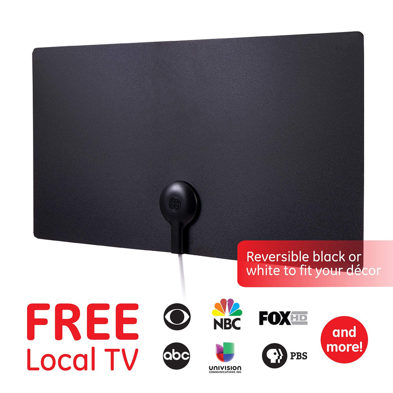  [AUSTRALIA] - GE Ultra Edge Indoor HD Digital TV Antenna, Long Range Smart TV Antenna, Slim Décor Reversible Black White Design, Supports 4K HD Smart TV VHF UHF, 6ft Coax HDTV Cable, 11264 Ultra Edge Wall mount