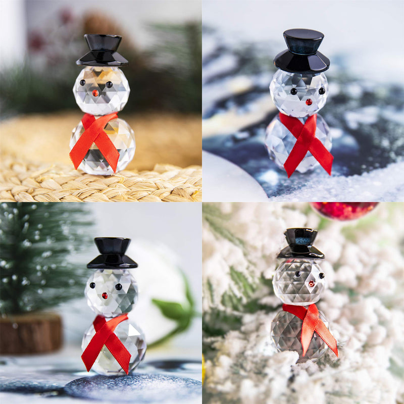  [AUSTRALIA] - HDCRYSTALGIFTS Crystal Snowman Figurines Christmas Collectibles with Black Hat Red Collar for Home Decor Gifts