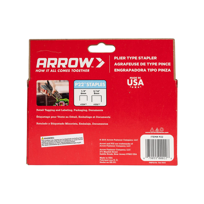  [AUSTRALIA] - Arrow P22 Heavy Duty Handheld Plier Stapler for Crafts, Office, and Insulation, Uses 1/4-Inch and 5/16-Inch Staples