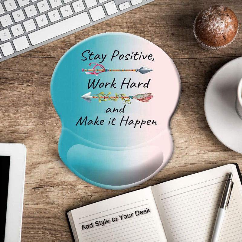 ITNRSIIET Ergonomic Mouse Pad with Gel Wrist Rest Support, Stay Positive Work Hard and Make It Happen Arrow Print Inspirational Quote Cute Mouse Pad, Pain Relief Wrist Rest Pad with Non-Slip PU Base - LeoForward Australia