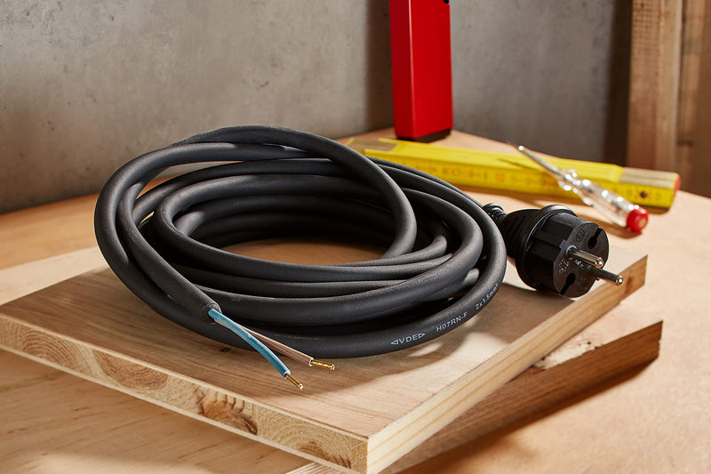  [AUSTRALIA] - as - Schwabe rubber connecting cable 5 m - connecting cable 230 V / 16 A, H07RN-F 2x1.5 - protective contact plug with cable - power cable with wire end sleeves - IP44 I 70558 5 m H07RN-F 2x1.5