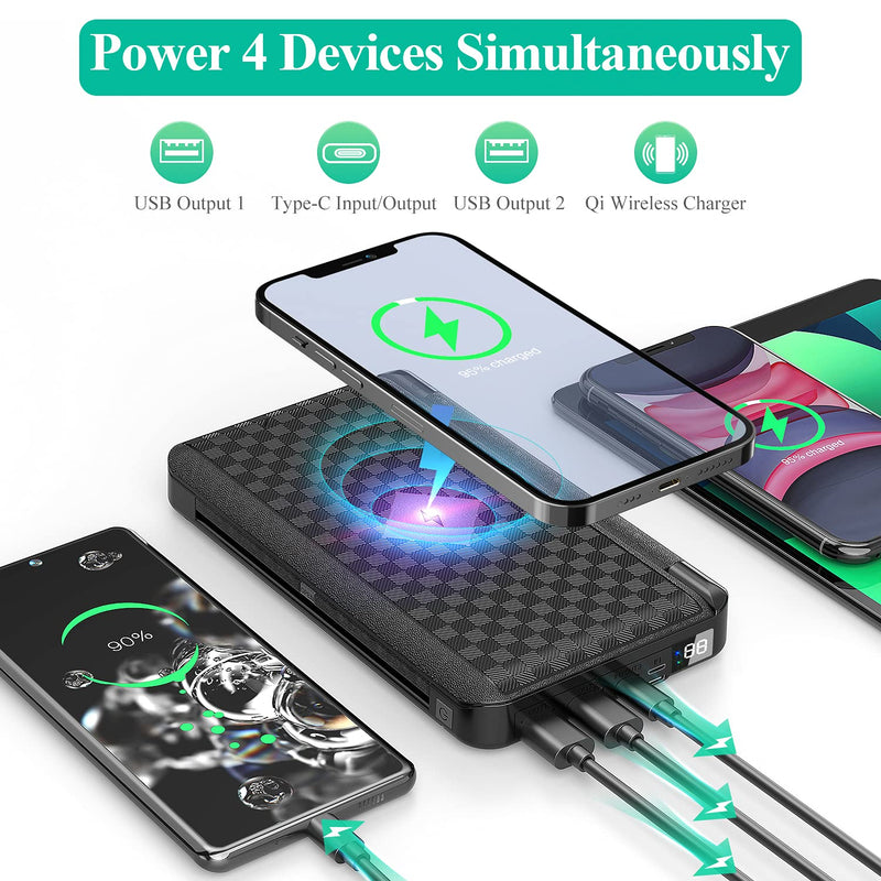  [AUSTRALIA] - Solar Power Bank, Portable Wireless Charger Foldable Solar Panel Charger Type C External Battery 5V/3A Dual USB with Camping/Flashing Light, Four Outputs Compatible with iOS & Android (Black) Black