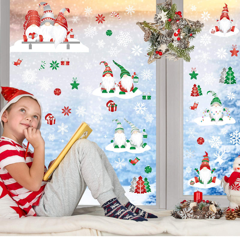  [AUSTRALIA] - Outus 234 Pieces Christmas White Snowflake Window Clings Gnome Elf Scandinavian Decal Stickers Winter Window Decorations for Christmas Party Holiday Decorations,12 Sheets, 4 Styles