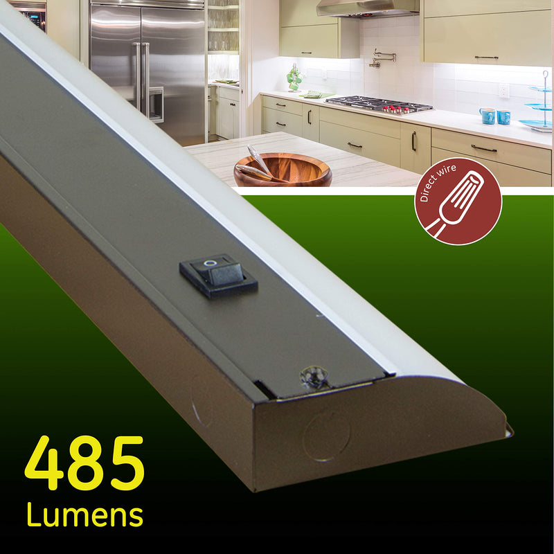 GE 12 Inch LED Premium Under Cabinet Light Fixture, Bronze Finish, Direct Wire, Warm White 3000K, 485 Lumens, Steel Housing, On/Off Switch, Kitchen, Office, Vanity, Display, Garage, Workbench, 38886 - LeoForward Australia