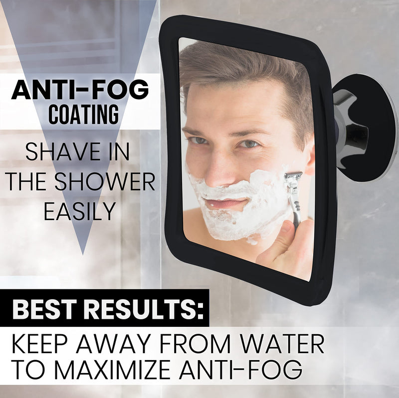  [AUSTRALIA] - Mirrorvana Fogless Shower Mirror for Shaving with Lock Suction-Cup, 6.3 x 6.3 Inch (1X Magnification (Black)) 1X Magnification (Black)