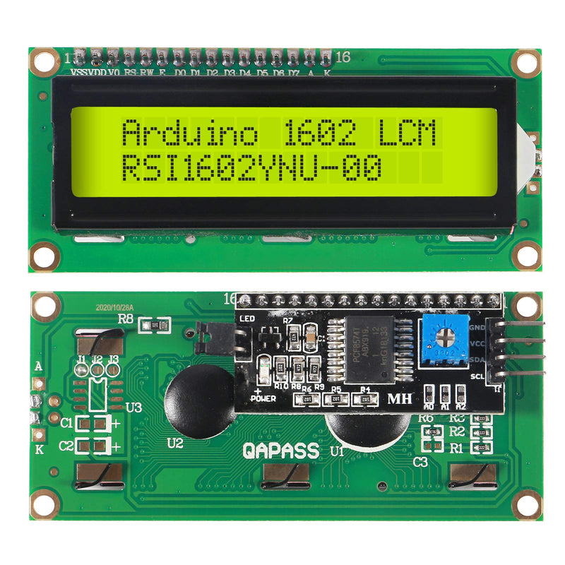  [AUSTRALIA] - DORHEA 2PCS 1602 16x2 LCD Module Shield Yellow-Green Backlight with IIC I2C Driver Serial Interface and LCD Module Display