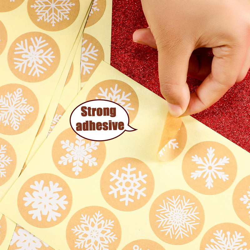 Outus 600 Pieces Snowflake Stickers Kraft Snowflake Christmas Stickers 1.5 Inch Round Snowflakes Label Decals for Envelopes Bags Seals Decorations - LeoForward Australia