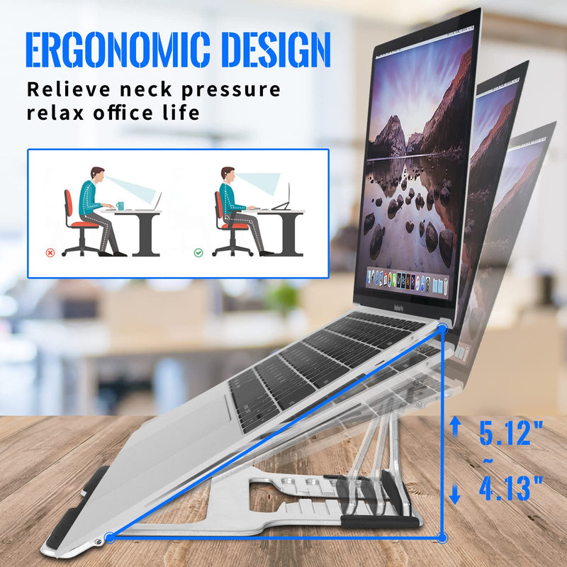  [AUSTRALIA] - Laptop Stand, Portable Laptop Holder Riser Computer Stand, Adjustable Aluminum Foldable Notebook Support, Compatible with 10-15” Kinds of Laptops and Tablets (Silver Grey) Silver Grey