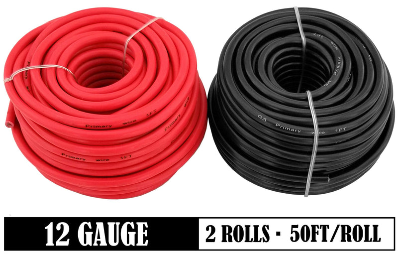  [AUSTRALIA] - GS Power 12 Gauge Stranded Flexible Copper Clad Aluminum CCA Primary Automotive Wire for Car Stereo Amplifier 12Volt Trailer Harness Hookup Wiring. 50 ft Red & 50 feet Black 2 pack