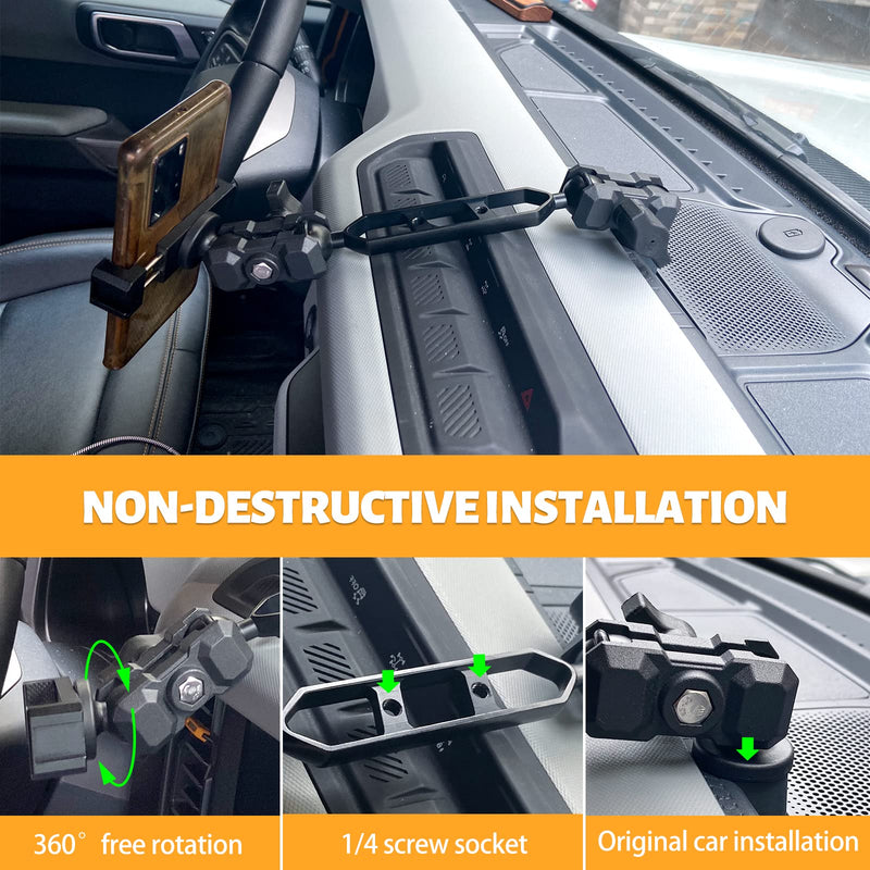  [AUSTRALIA] - Maiker Dashboard Phone Holder Mount, Anti-Shake Stabilizer Custom Adjustable Cell Phone Holder for Ford Bronco Accessories 2021 2022 phone mount