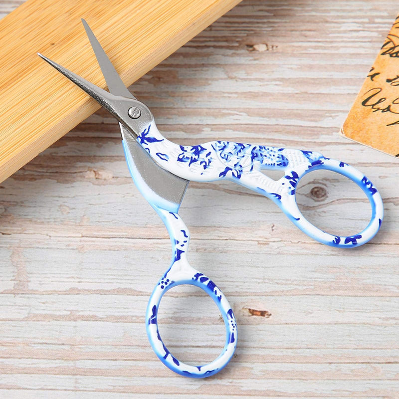  [AUSTRALIA] - Vintage Crane Scissors Stainless Steel Scissors for Tailor Cloth Cutting Embroidery Household Sewing Accessories(Flower Porcelain Color (Small Blue))