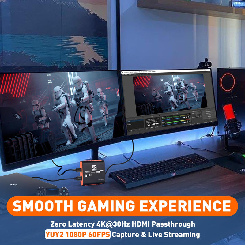  [AUSTRALIA] - Capture Card for Nintendo Switch with 4K Pass-Through, USB3.0 1080P 60FPS HDMI Video Cam Link Game Capture for Streaming, Work with Xbox PS4 PS5 PC DSLR for OBS Twitch Live Broadcasting and Recording
