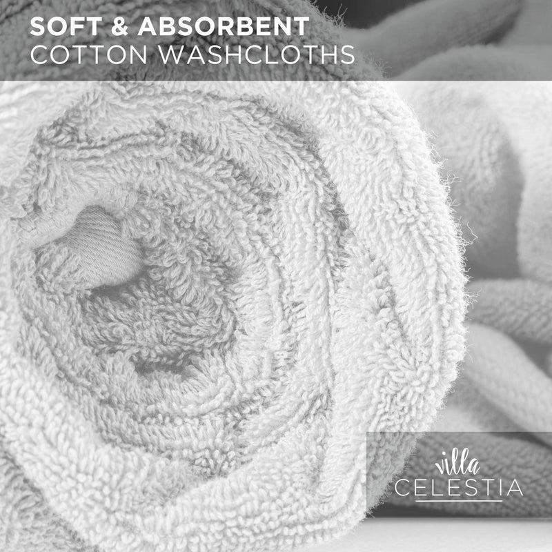 [AUSTRALIA] - Villa Celestia 100% Cotton Washcloth, 650 GSM Pack of 12, White Quick Dry Luxury Face Towel, Soft & Highly Absorbent (12"X12")