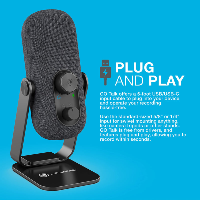  [AUSTRALIA] - JLab Go Talk USB Microphone | Black | USB-C Output | Cardioid or Omnidirectional | 96k Sample Rate | 20Hz - 20kHz Frequency Response | Volume Control and Quick Mute | 3.5mm AUX | Plug and Play