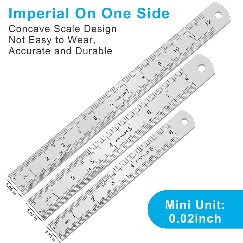  [AUSTRALIA] - 3PCS Stainless Steel Ruler, Metal Ruler Set ( 6 8 12 inch), Steel Ruler with Inch and Metric, Machinist Ruler, Metric Ruler, Imperial Ruler, for School, Office, Home, Engineer, Craft