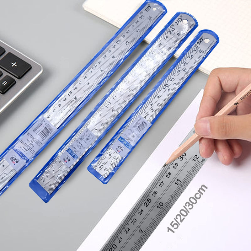  [AUSTRALIA] - 3Pcs Stainless Steel Ruler, 6in 8in 12in Metal Ruler, Straight Edge Ruler with Imperial (inch) and Metric (cm), 0.5mm and 1/64 inch High Accuracy Measurement