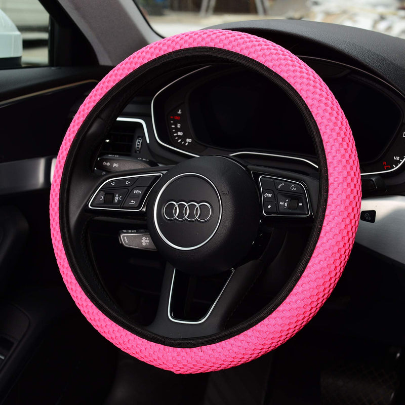  [AUSTRALIA] - KAFEEK Steering Wheel Cover for Women,Warm in Winter and Cool in Summer, Universal 15 inch, Microfiber Breathable Ice Silk, Anti-Slip, Odorless, Easy Carry, Pink
