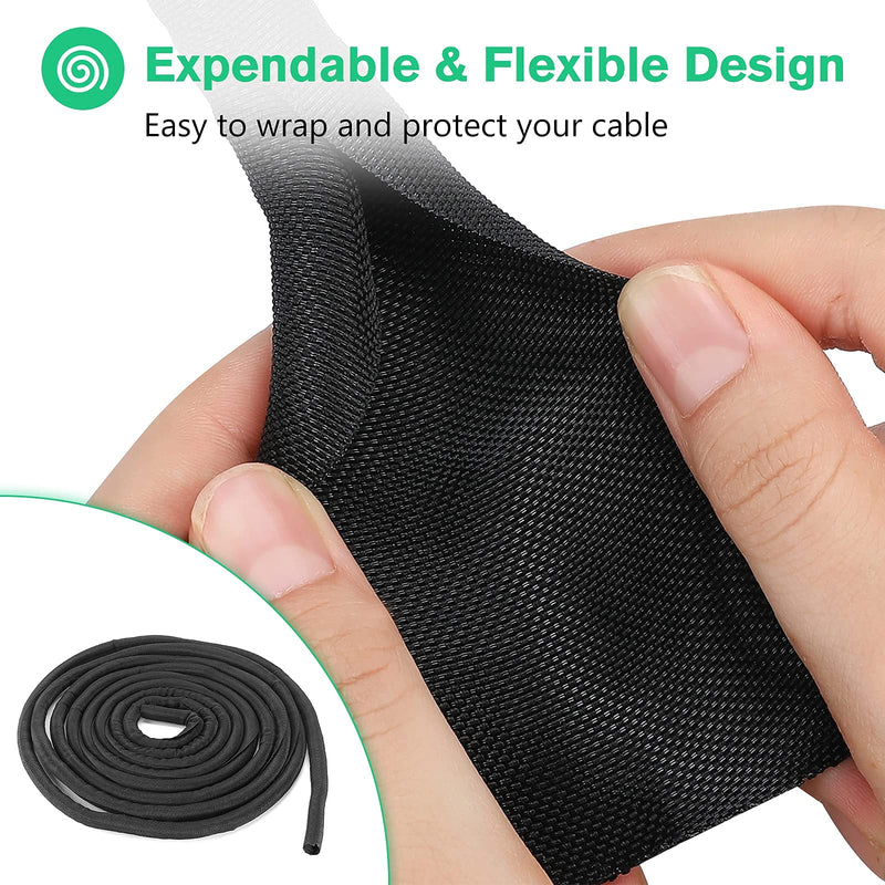  [AUSTRALIA] - JOTO 15ft - 1/2 inch Cable Sleeve Cord Management, Woven Mesh Expandable Braided Wire Loom Tubing Sleeving Split Wrap Cover for TV Audio Computer Home Office Automobile Protect Pet from Chewing –Black 1/2"-15ft