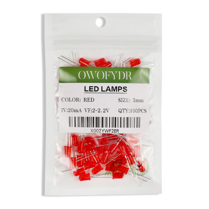  [AUSTRALIA] - OWOFYDR 100 5mm red diffused LED diode lamp (Color Lens Frosted Round DC 2V 20mA) Lighting Bulb lamp Electronic Component Indicator Light Emitting diode Red - 100pcs