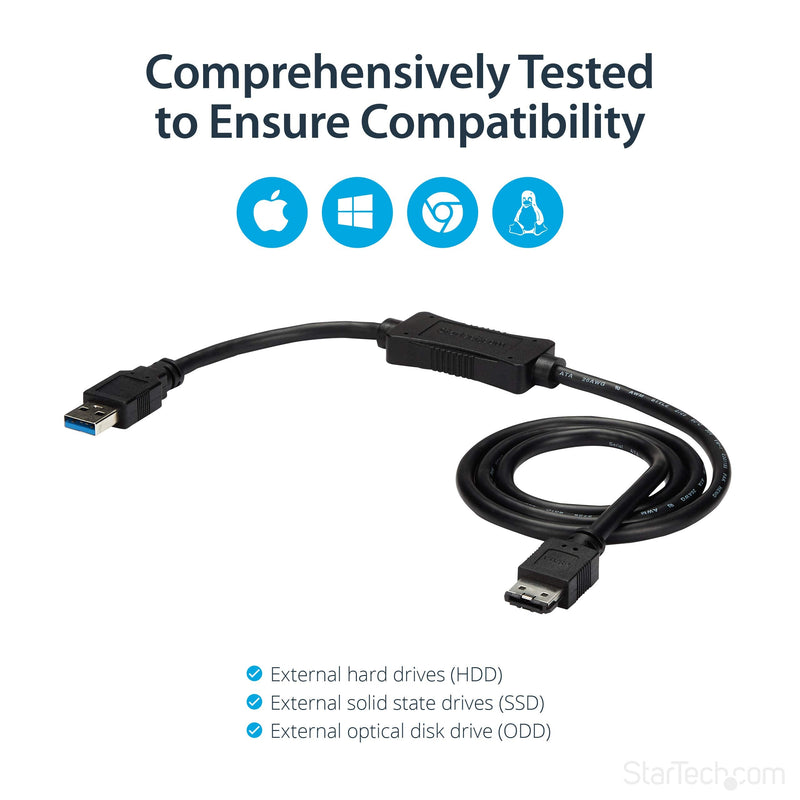  [AUSTRALIA] - StarTech.com 3 ft USB 3.0 to eSATA Adapter - 6 Gbps USB to HDD/SSD/ODD Converter - Hard Drive to USB Cable (USB3S2ESATA3) eSATA (SATA III) Single