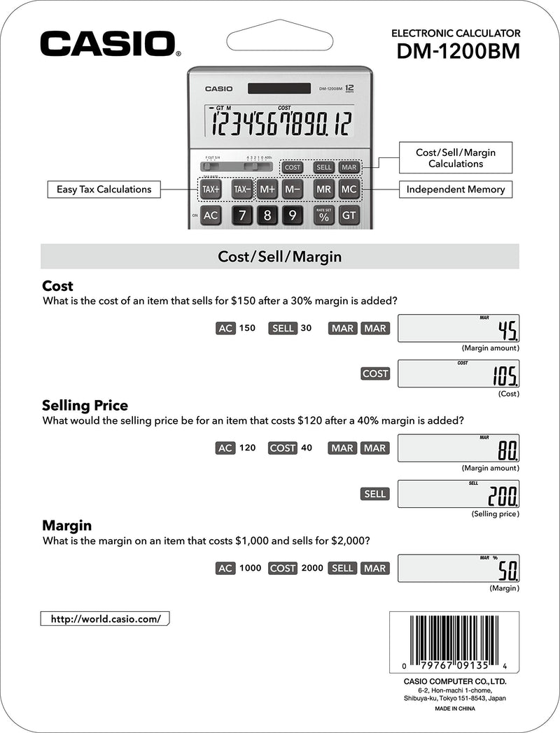  [AUSTRALIA] - Casio DM-1200BM,Business Desktop Calculator, Extra Large Display