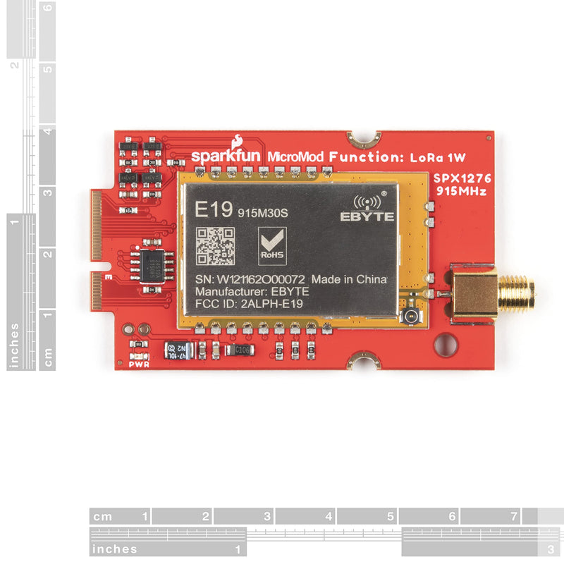  [AUSTRALIA] - SparkFun MicroMod LoRa Function Board - 1W 915M30S LoRa Module Frequency Range: 900 - 931MHz Transmit Power 28.5 - 30dBm (max) Modulation LoRa, FSK, GFSK, MSK, GMSK, OOK Antenna Impedance: 50Ω