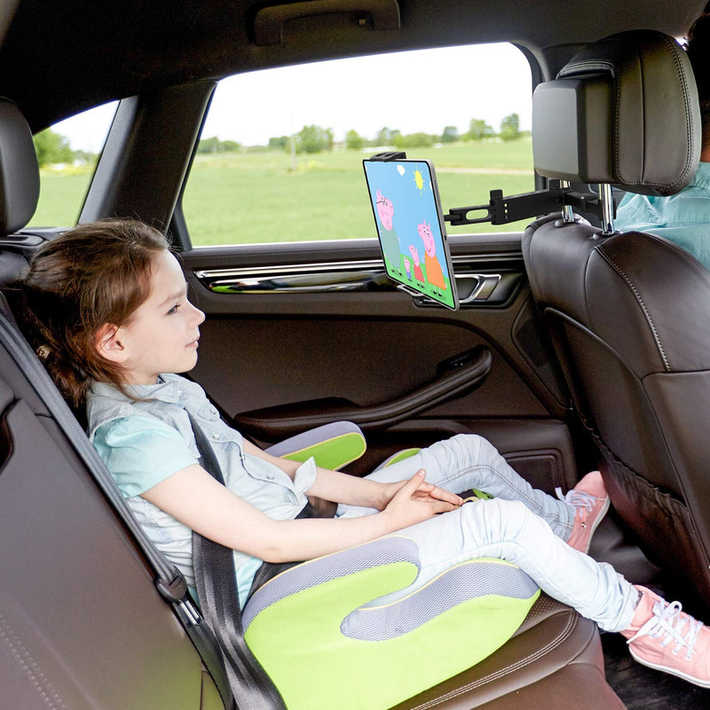  [AUSTRALIA] - Car Headrest Tablet Mount Holder - Tryone Stretchable Backseat Tablets Stand for Kids Compatible with iPad Air Mini/ Cell Phone/ Galaxy Tab/ Kindle Fire Hd/ Switch Lite or Other 4.7-10.5" Device Black