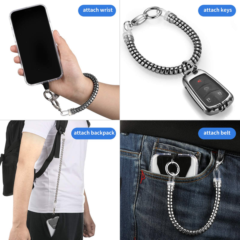  [AUSTRALIA] - OUTXE Phone Lanyard Tether with 4 Patch- 2× Phone Tether, 4× Phone Patch with Adhesive, Compatible with Smartphone- Silver #1- Silver