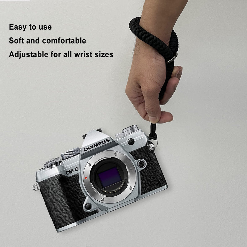  [AUSTRALIA] - Geiomoo Adjustable Camera Wrist Strap, Soft Comfortable Hand Grip Paracord Woven Wristband (Black) Black