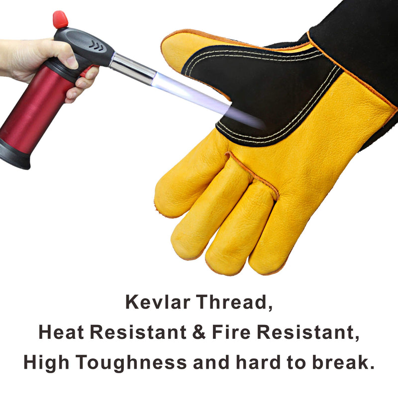  [AUSTRALIA] - KIM YUAN Extreme Heat/Fire Resistant Gloves Leather with Kevlar Stitching, Mitts Perfect for Welding/Oven/Grill/BBQ/Mig/Fireplace/Stove/Pot Holder/Tig Welder/Animal Handling, (14in-black) 14in-black