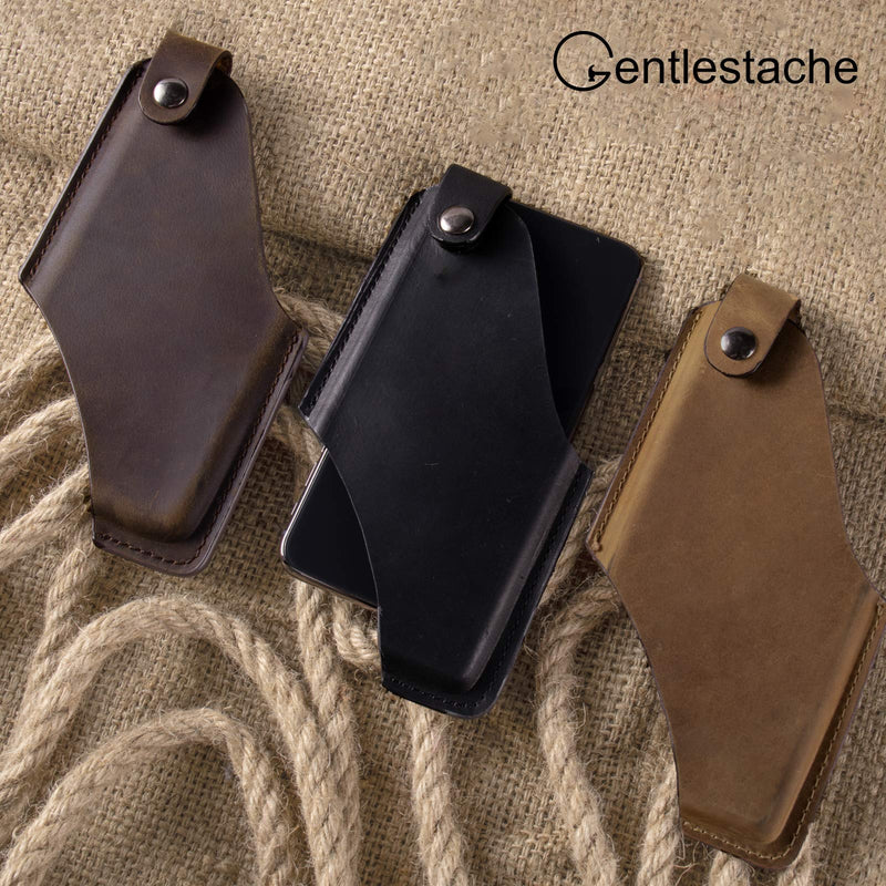  [AUSTRALIA] - Gentlestache Leather Phone Holster, Phone Holder for Belt Loop, Cell Phone Cases, Leather Belt Pouch with Magnetic Button Black A-Black