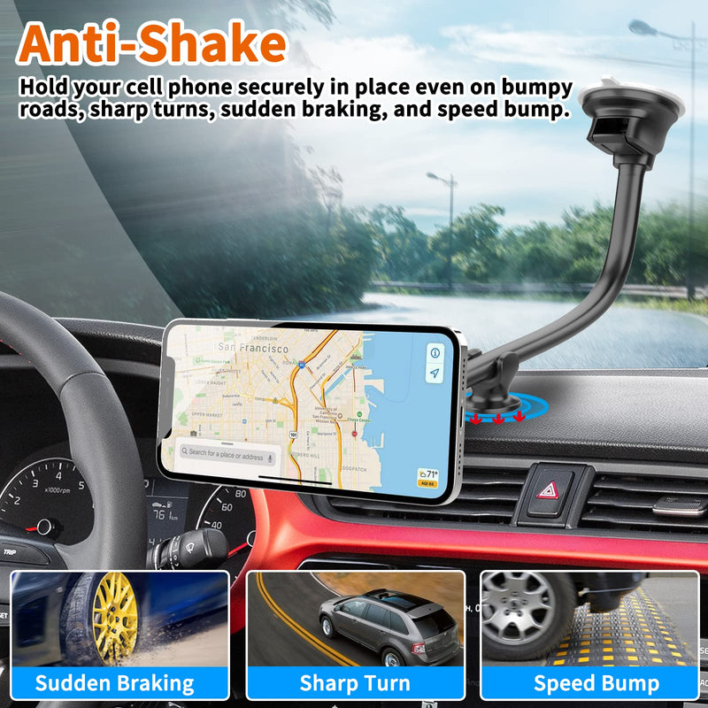  [AUSTRALIA] - Magnetic Phone Car Mount [14-Inch Gooseneck Long Arm Extension], 1Zero Universal Windshield Dashboard Industrial-Strength Suction Cup Car Phone Holder with 6 Strong Magnets, for All Cell Phones iPhone