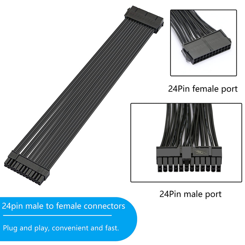  [AUSTRALIA] - GELRHONR 24 Pin PSU Extension Cable,Motherboard ATX PSU 24 Pin (20+4) Male to Female Extension Cable-1Ft