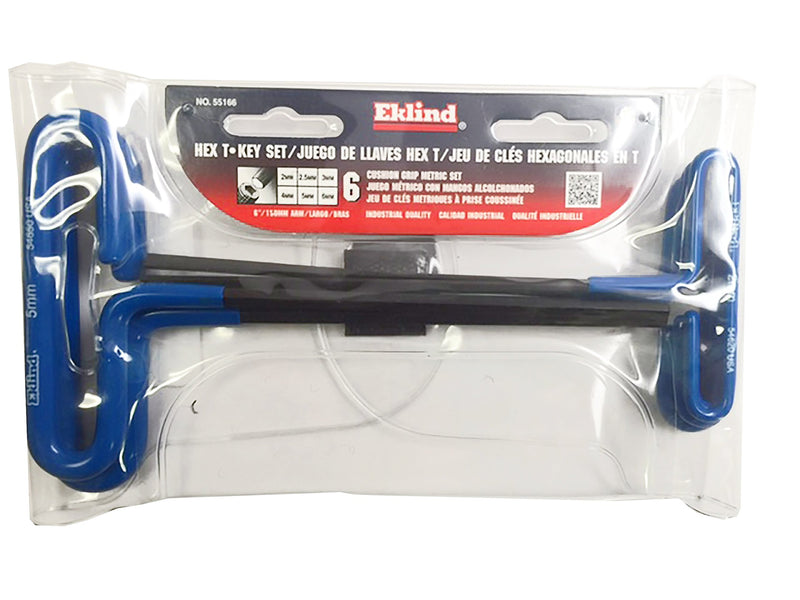  [AUSTRALIA] - EKLIND 55166 Cushion Grip Hex T-Key allen wrench - 6pc set Metric MM sizes 2-6 (6In shaft) 6 Piece Set (2mm to 6mm)
