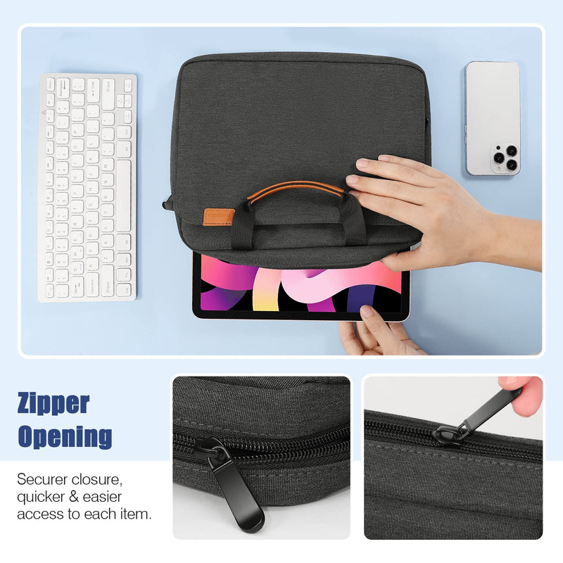  [AUSTRALIA] - MoKo 9-11 Inch Tablet Sleeve Case, Protective Handle Shoulder Bag Fits iPad air 5 10.9" 2022, iPad Pro 11 M2 2022-2018, iPad 9/8/7th 10.2, iPad 10th 10.9, iPad Air 4 10.9, Tab S8 11", Black & Gray