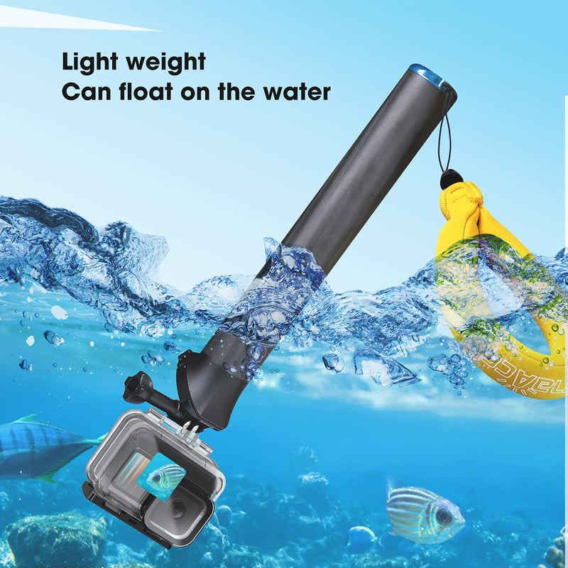  [AUSTRALIA] - Smatree Floating Selfie Stick Compatible for Gopro Hero 10, Carbon Fiber Selfie Stick with Aluminum Base Compatible for Gopro Hero 9/8/7/6/5 /DJI OSMO Action (with Float Strap Pack)