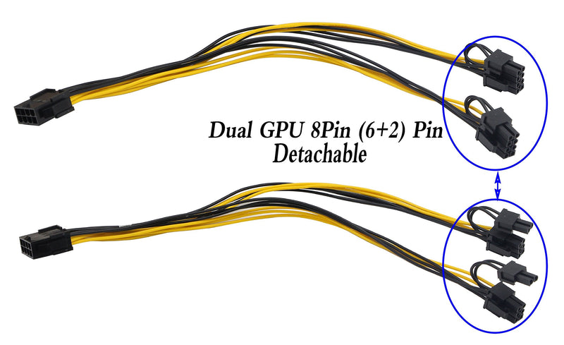  [AUSTRALIA] - zdyCGTime 2 Pack 8 Pin PCI-E PCI Express Graphics Video Card 8 Pin GPU VGA Female to Dual 8Pin (6+2) Pin PCI-E Male Y Splitter Power Extension Cable 8 Pin GPU molex for Graphics Card BTC Miner (30CM)