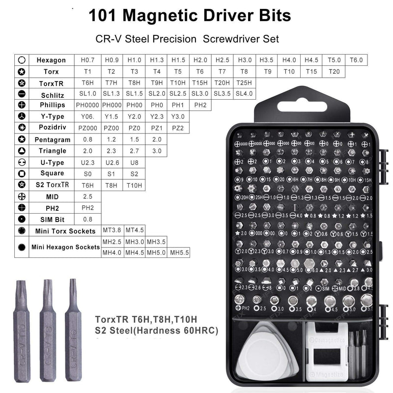  [AUSTRALIA] - HPFIX Precision Screwdriver Sets 124-Piece Computer Tool Kit with 101 Bits Magnetic, Electronics Repair Tool Kit for iPhone, MacBook, Laptop, PC, Tablet, PS4, Xbox, Nintendo, Game Console Black-124