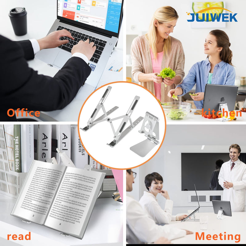  [AUSTRALIA] - JUIWEK Adjustable Laptop Stand for Desk Cell Phone Holder 2-in-1, Portable Laptop Riser with 6 Angles Anti-Slip Compatible with 9-15.6 inch, Aluminium Cellphone Stand Sturdy for All Phones,Silver