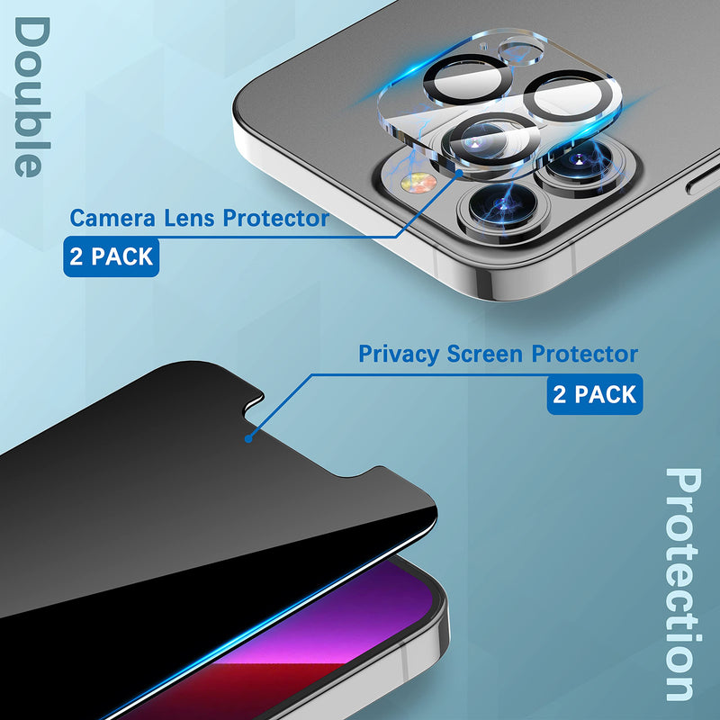  [AUSTRALIA] - [2+2 Pack] UniqueMe Compatible with iPhone 13 Pro Max 6.7 inch Privacy Screen Protector Tempered Glass and Camera lens Protector, Anti Spy [Easy Installation Frame] Bubble Free Case Friendly