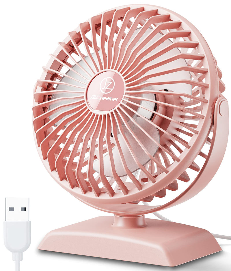  [AUSTRALIA] - JZCreater Desk Fan, USB Fan for Desk, Strong Airflow, 360° Rotation Desktop Cooling Personal Fan, 3 Speed, Quiet Mini Fan, USB Powered, Protable Small Fan for Home Office Bedroom Car Travel,Pink Pink