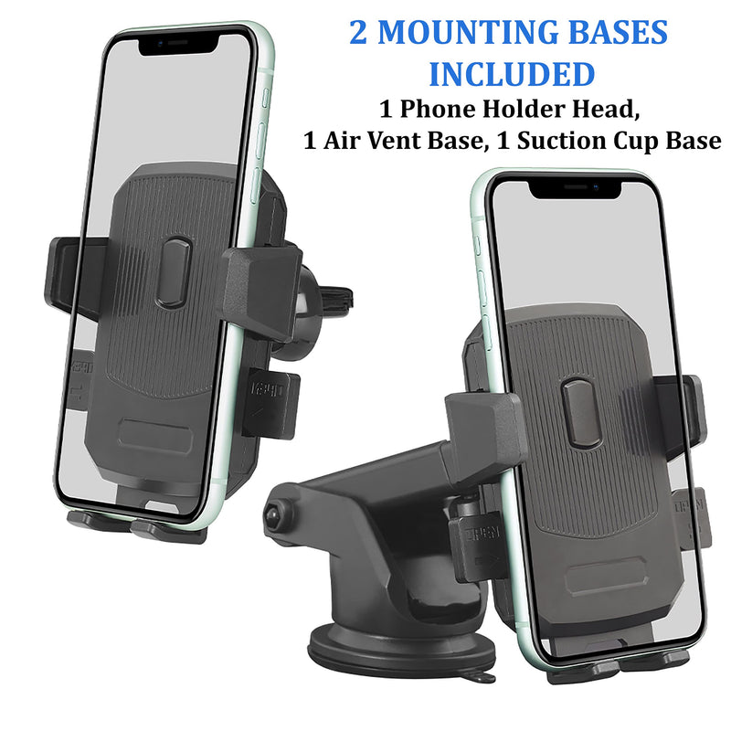  [AUSTRALIA] - SALEX Universal Windshield Phone Mount. Telescopic Suction Cup Cell Phone Mount for Car Dashboard, Air Vent, Desk. Black Rotating Smartphone Bracket. Adjustable Car Cradle for Mobile Phone & GPS.