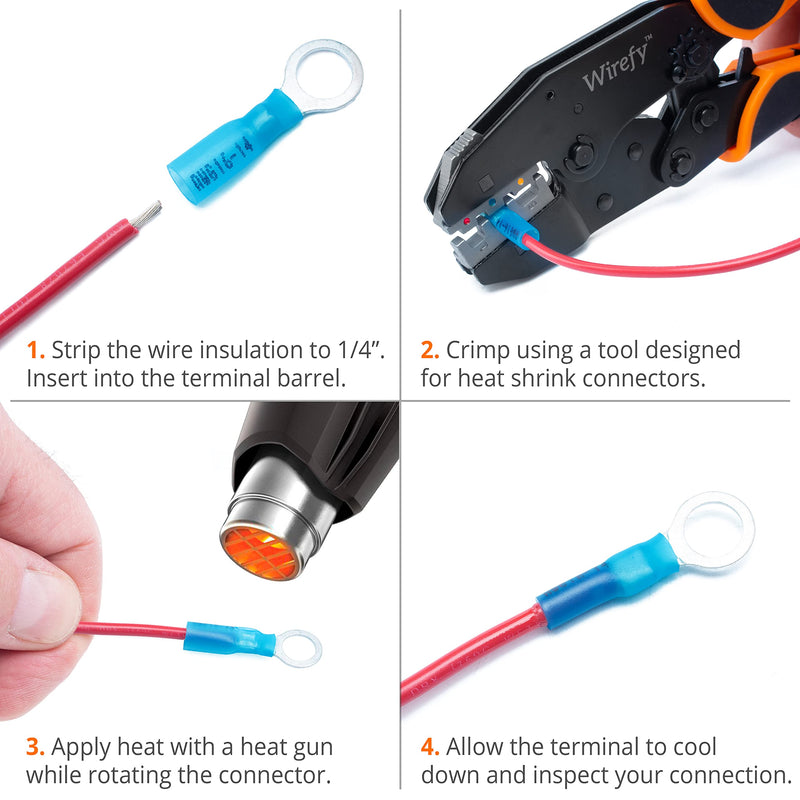  [AUSTRALIA] - Wirefy 130 PCS Heat Shrink Ring Terminals #10 - Marine Grade Ring Connectors - Eyelet Wire Connectors - Blue 16-14 AWG Ring #10 Blue 16-14 Gauge